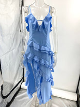 Midikleid Rüschen Rückenfrei Polyester Sexy Träger Hals Ärmellos